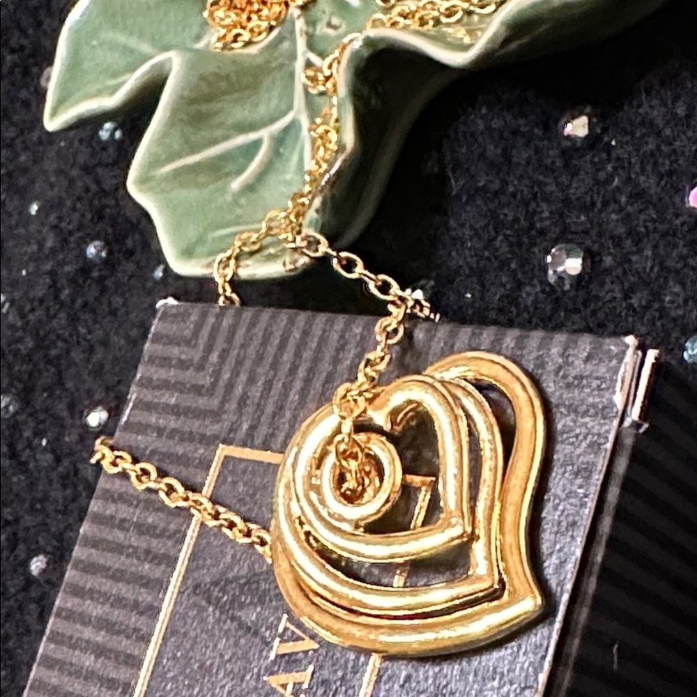Avon Three Heart Necklace Gold Heart Necklace - 1995 New/Vintage- 29” chain